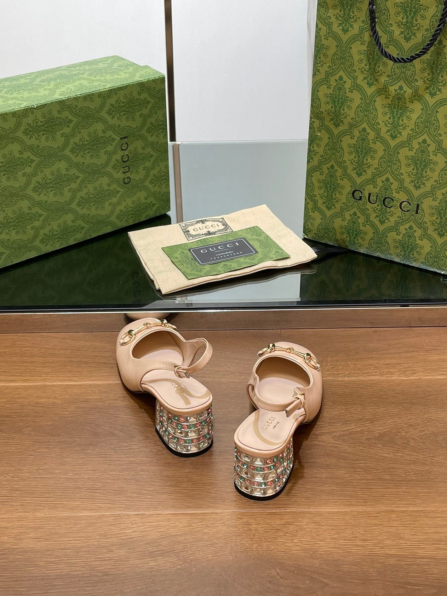 WOMEN'S HORSEBIT SLINGBACK 55MM IN TAN BEIGE CALFSKIN WITH RHINSTONES - Image 6