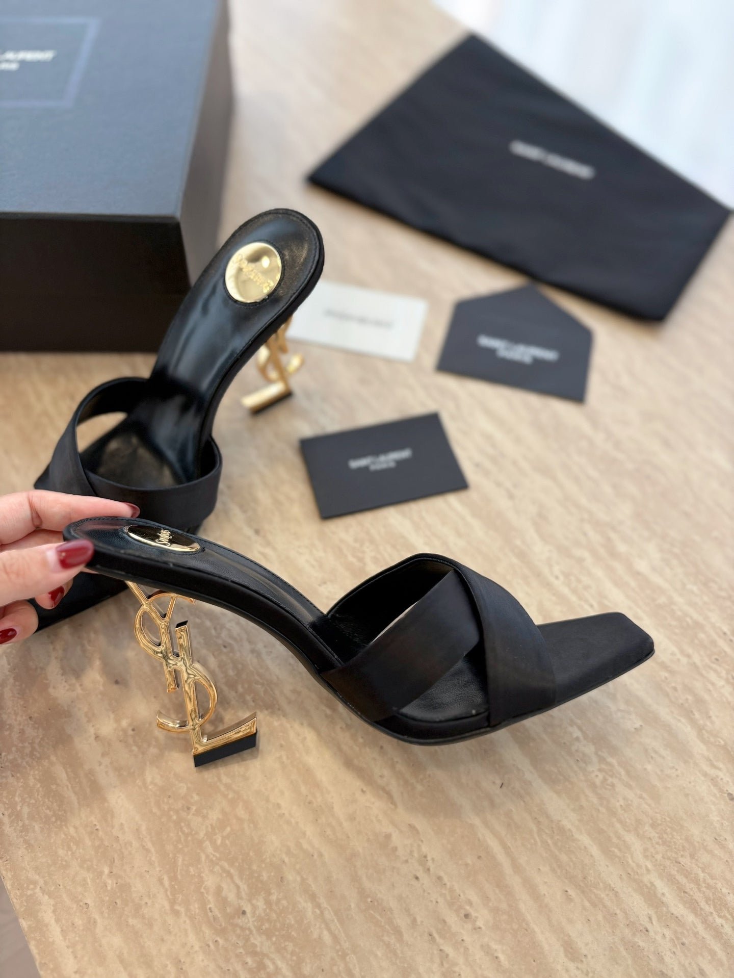 OPYUM OPEN TOE HIGH 10 CM MULES IN BLACK CALFSKIN - Image 6