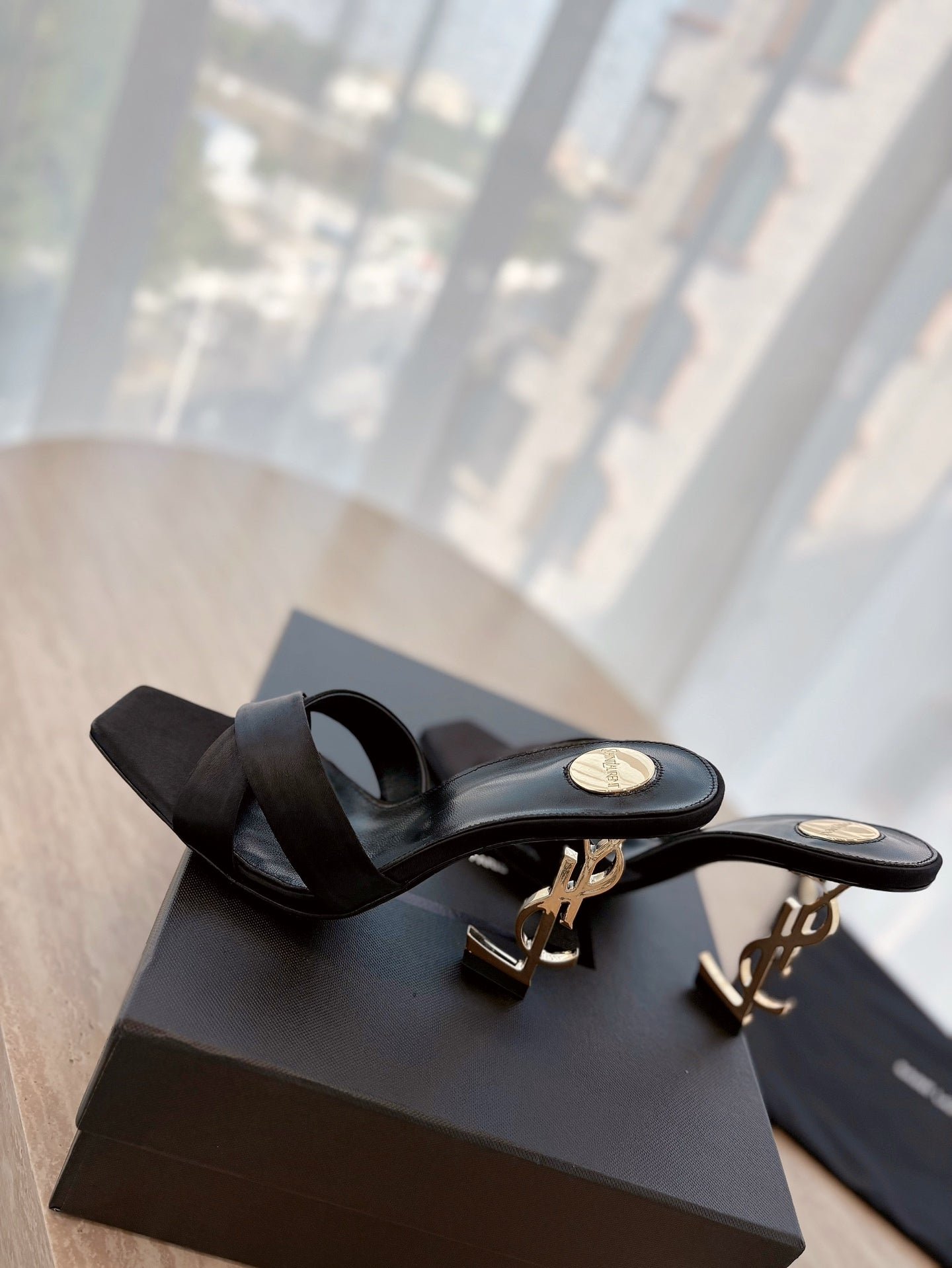 OPYUM OPEN TOE HIGH 10 CM MULES IN BLACK CALFSKIN - Image 5