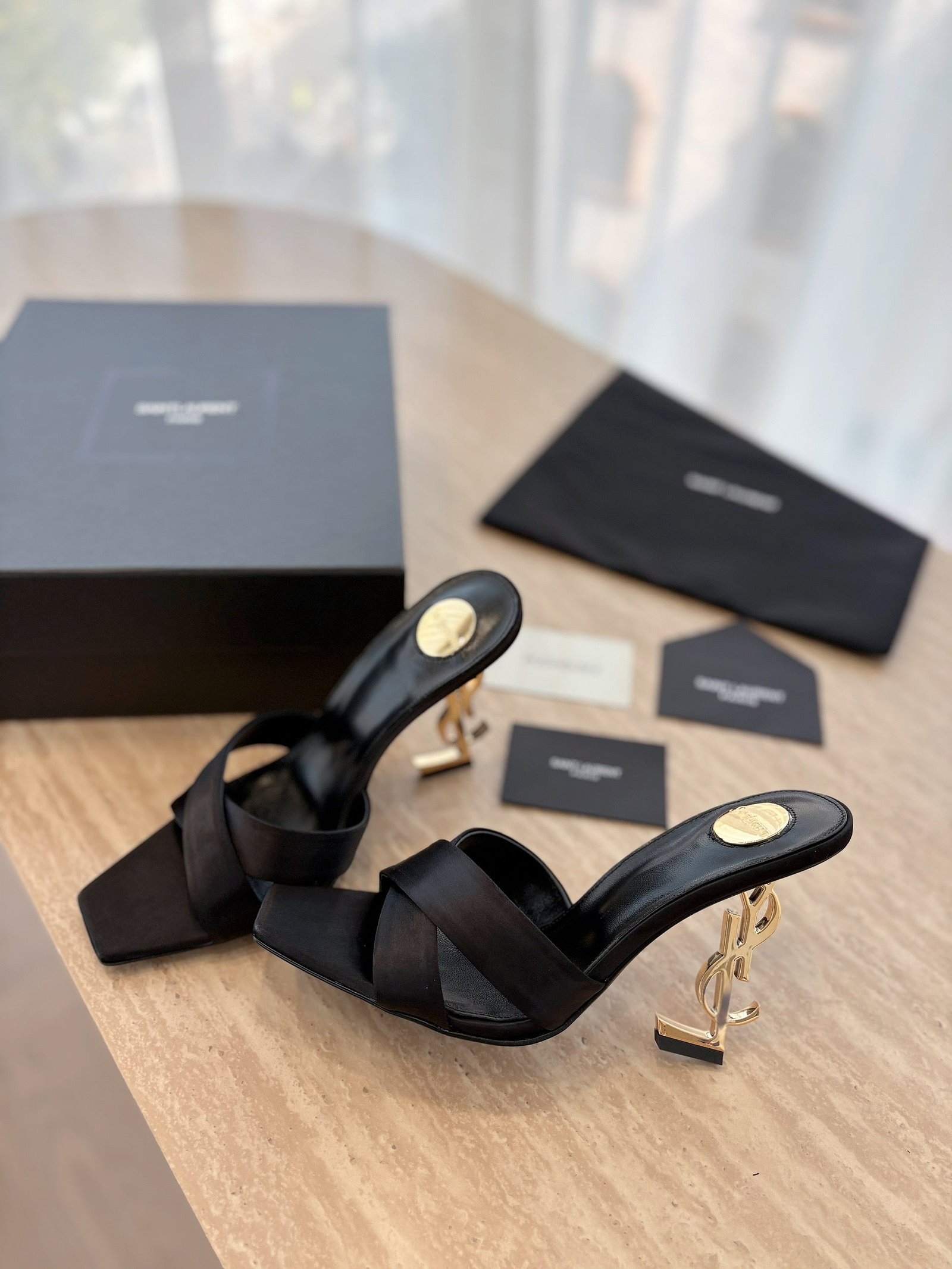 OPYUM OPEN TOE HIGH 10 CM MULES IN BLACK CALFSKIN - Image 3