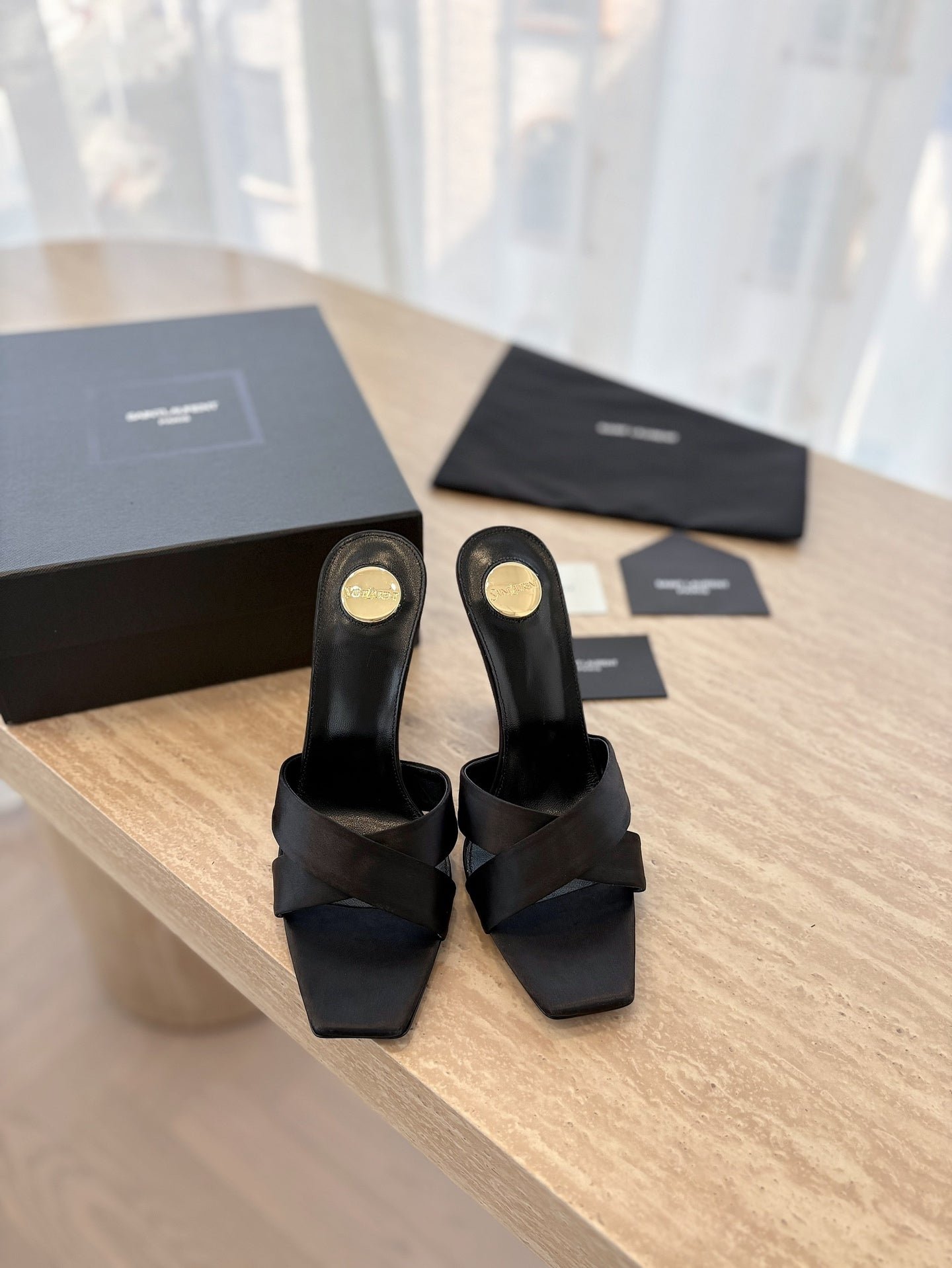 OPYUM OPEN TOE HIGH 10 CM MULES IN BLACK CALFSKIN - Image 4