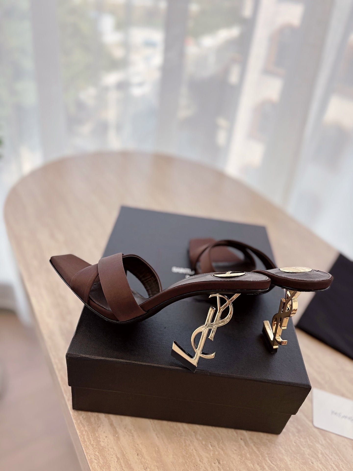 OPYUM OPEN TOE HIGH 10 CM MULES IN CHOCOLATE BROWN CALFSKIN - Image 5