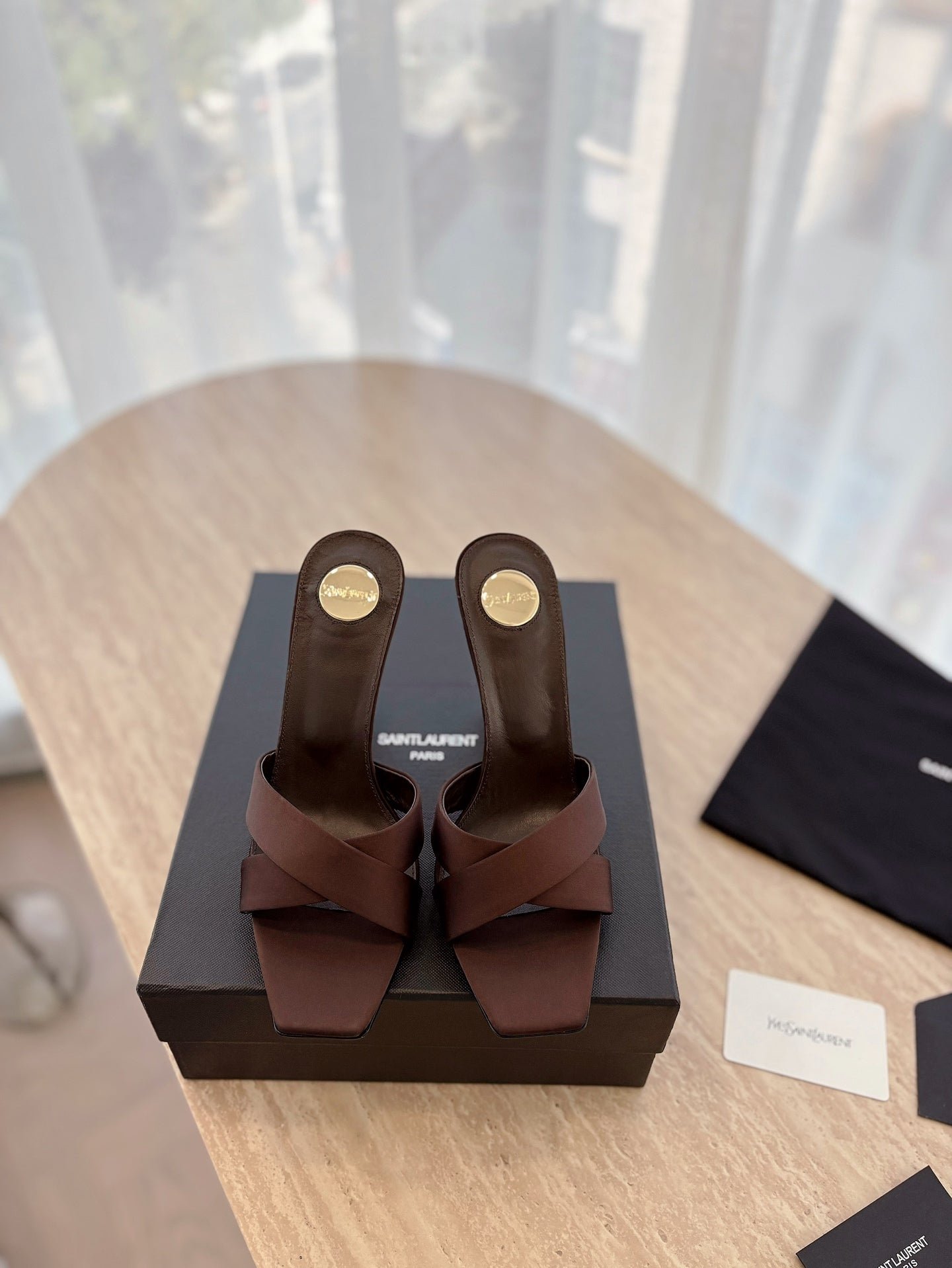 OPYUM OPEN TOE HIGH 10 CM MULES IN CHOCOLATE BROWN CALFSKIN - Image 4