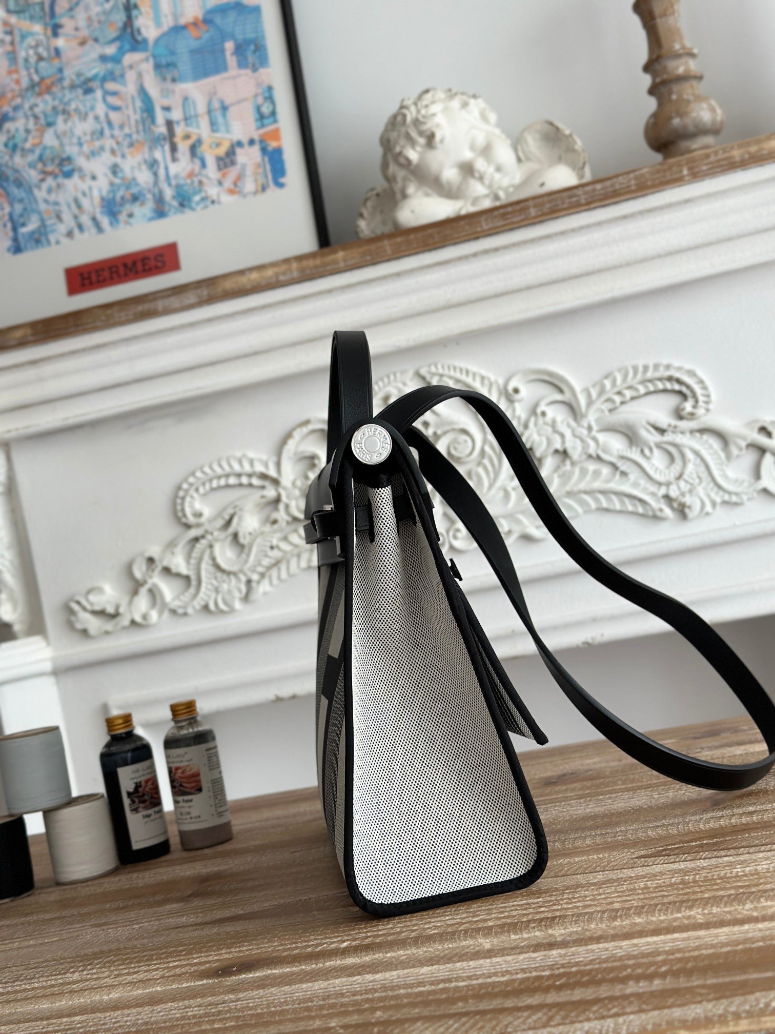 ZIP CABINE 31 BAG IN BLACK MIX WHITE CANVAS AND CALFSKIN - Image 3