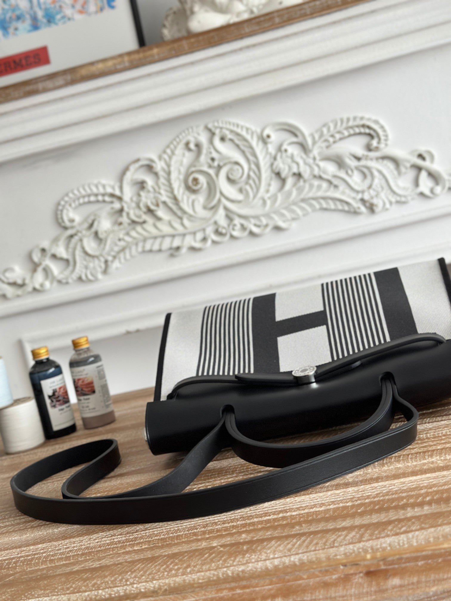 ZIP CABINE 31 BAG IN BLACK MIX WHITE CANVAS AND CALFSKIN - Image 5