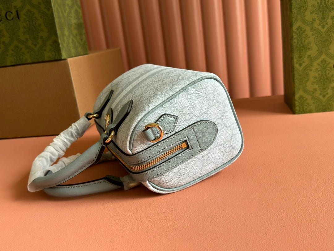 OPHIDIA TOP HANDLE BAG 21 IN GREY-GREEN MONOGRAM CANVAS AND CALFSKIN TRIM GOLD HARDWARE - Image 4