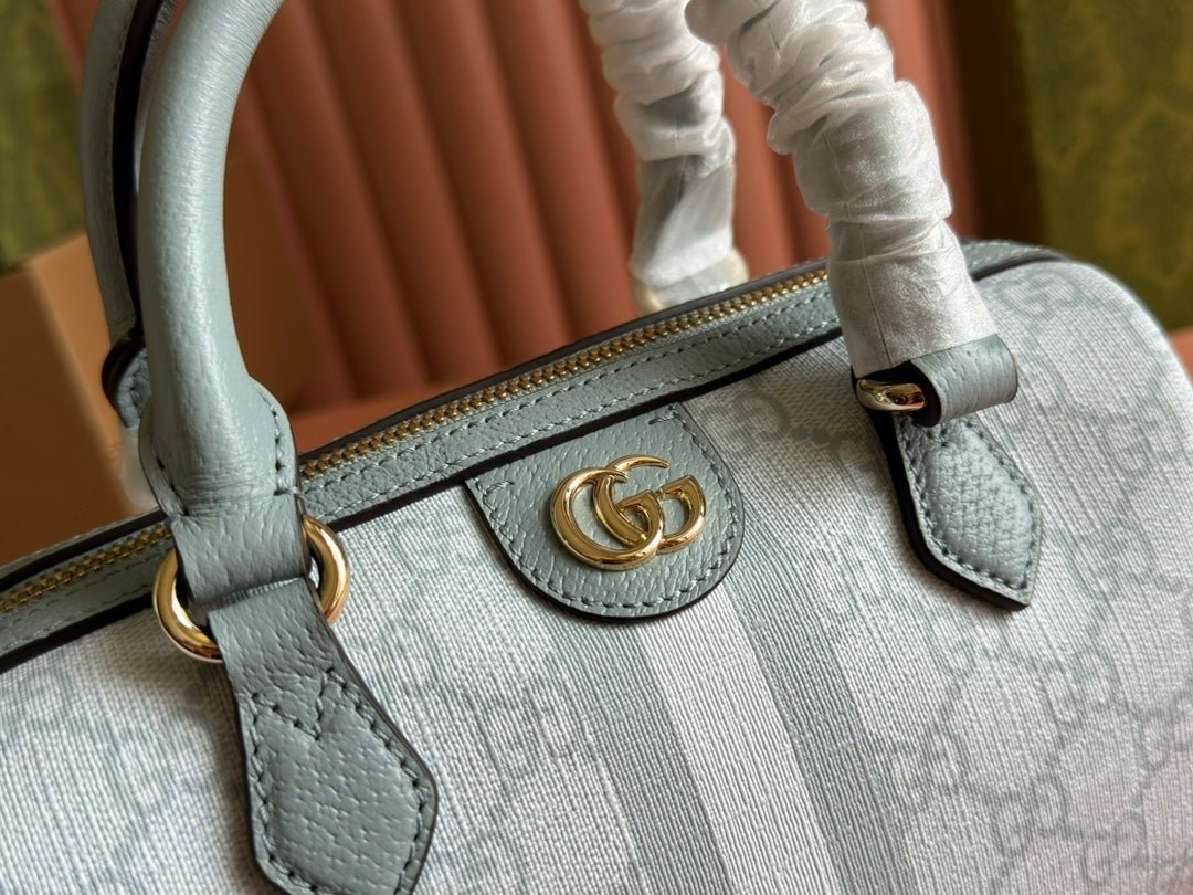 OPHIDIA TOP HANDLE BAG 21 IN GREY-GREEN MONOGRAM CANVAS AND CALFSKIN TRIM GOLD HARDWARE - Image 6