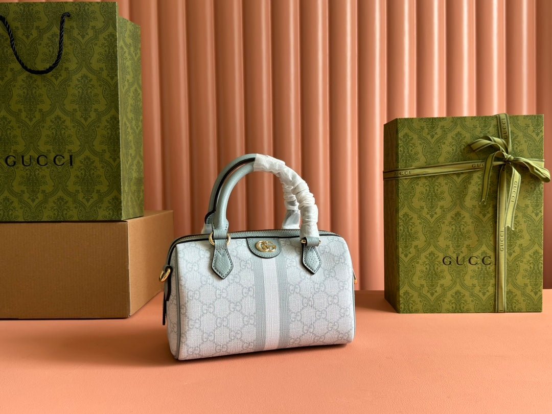 OPHIDIA TOP HANDLE BAG 21 IN GREY-GREEN MONOGRAM CANVAS AND CALFSKIN TRIM GOLD HARDWARE - Image 2