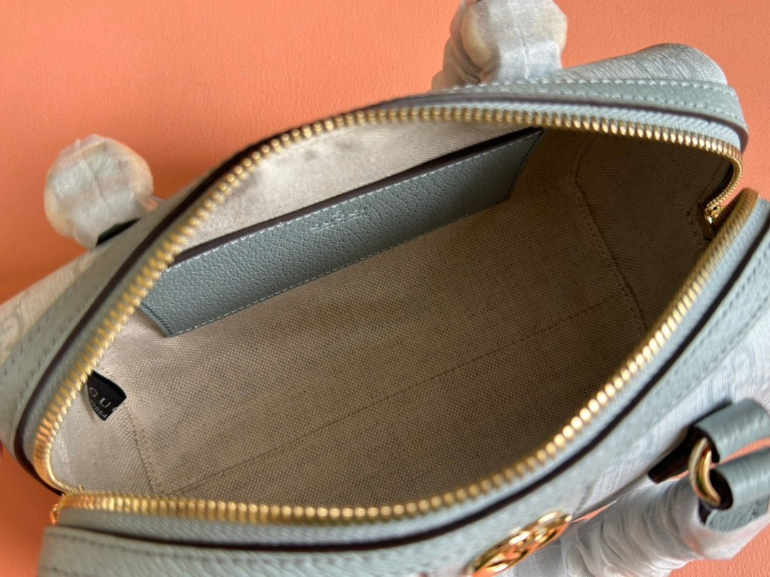 OPHIDIA TOP HANDLE BAG 21 IN GREY-GREEN MONOGRAM CANVAS AND CALFSKIN TRIM GOLD HARDWARE - Image 8