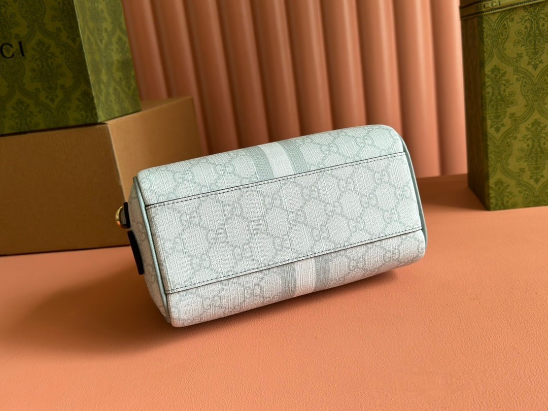 OPHIDIA TOP HANDLE BAG 21 IN GREY-GREEN MONOGRAM CANVAS AND CALFSKIN TRIM GOLD HARDWARE - Image 3