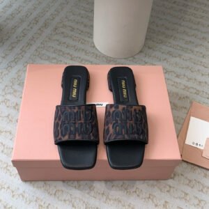 Women's Black Denim Slippers With Brown Straps