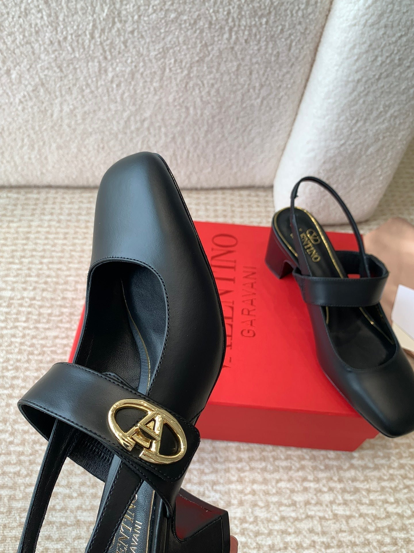 VLOGO LOCKER MARY-JANE SLINGBACK PUMPS IN BLACK CALFSKIN 65 MM - Image 9