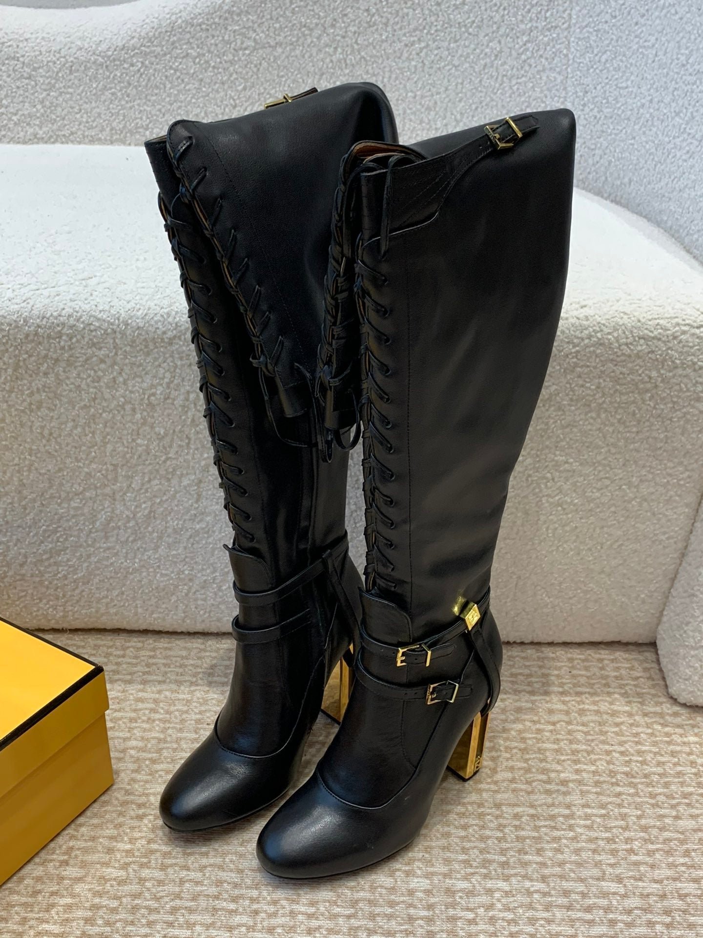OVER THE KNEE LACE-UP HIGH BOOTS IN BLACK CALFSKIN - Image 6