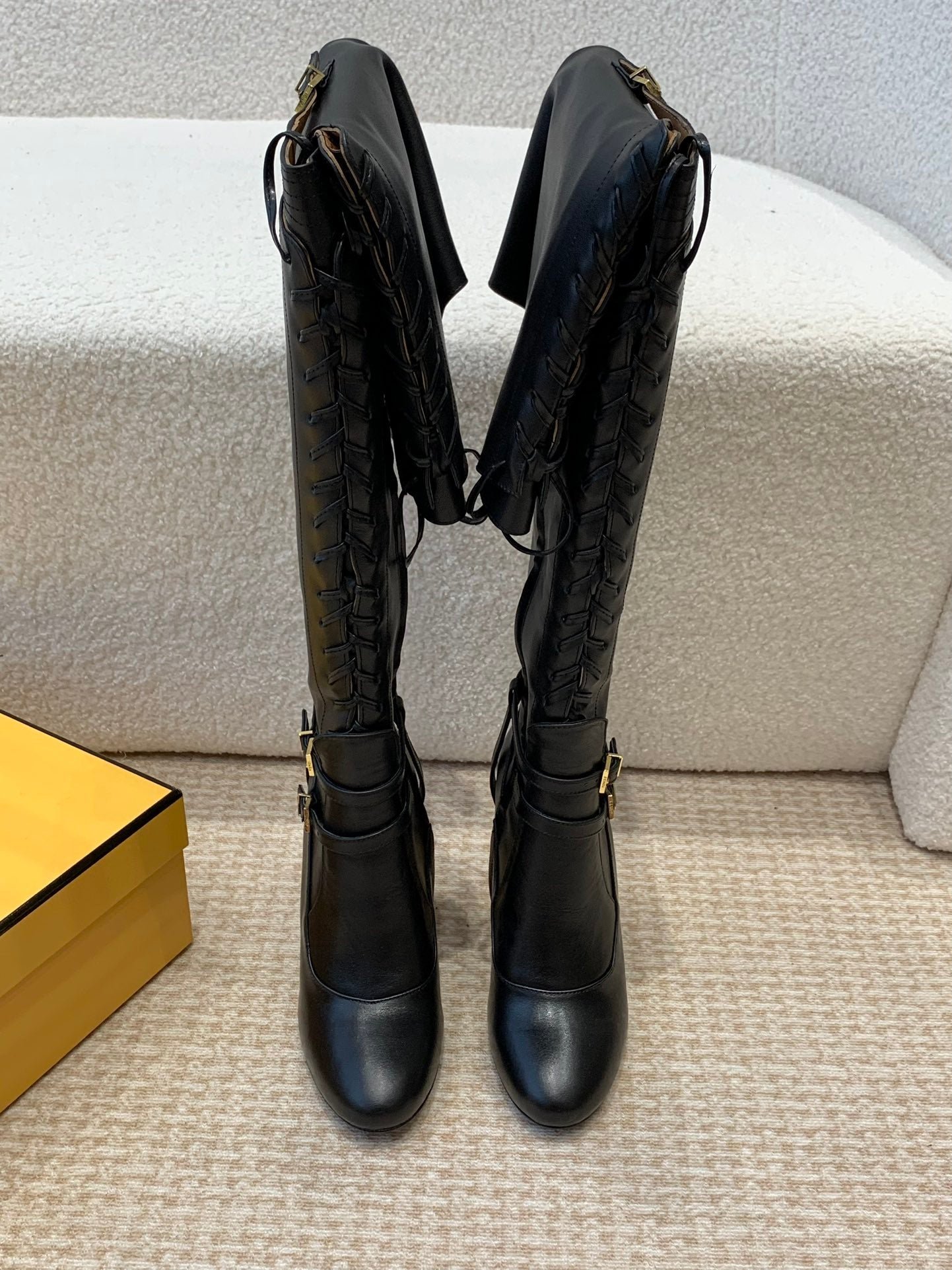 OVER THE KNEE LACE-UP HIGH BOOTS IN BLACK CALFSKIN - Image 7