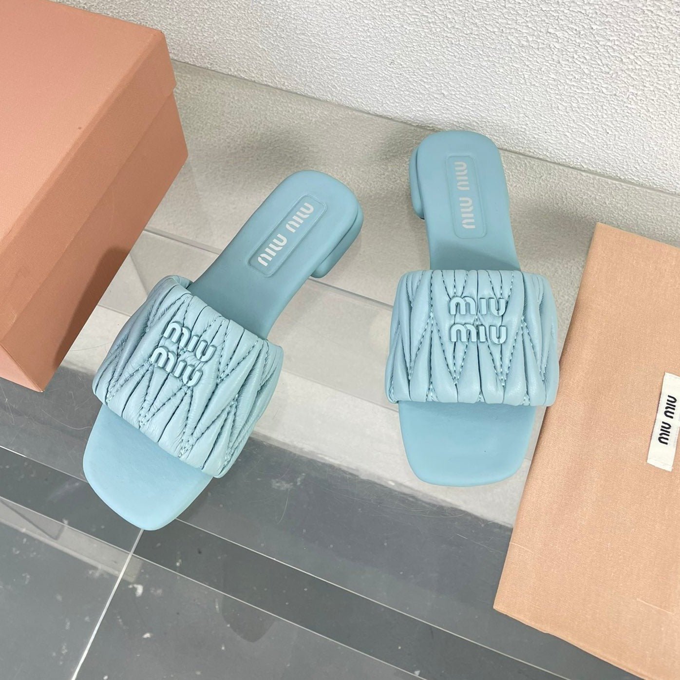 Women's Baby Blue Leather Slippers - Image 3