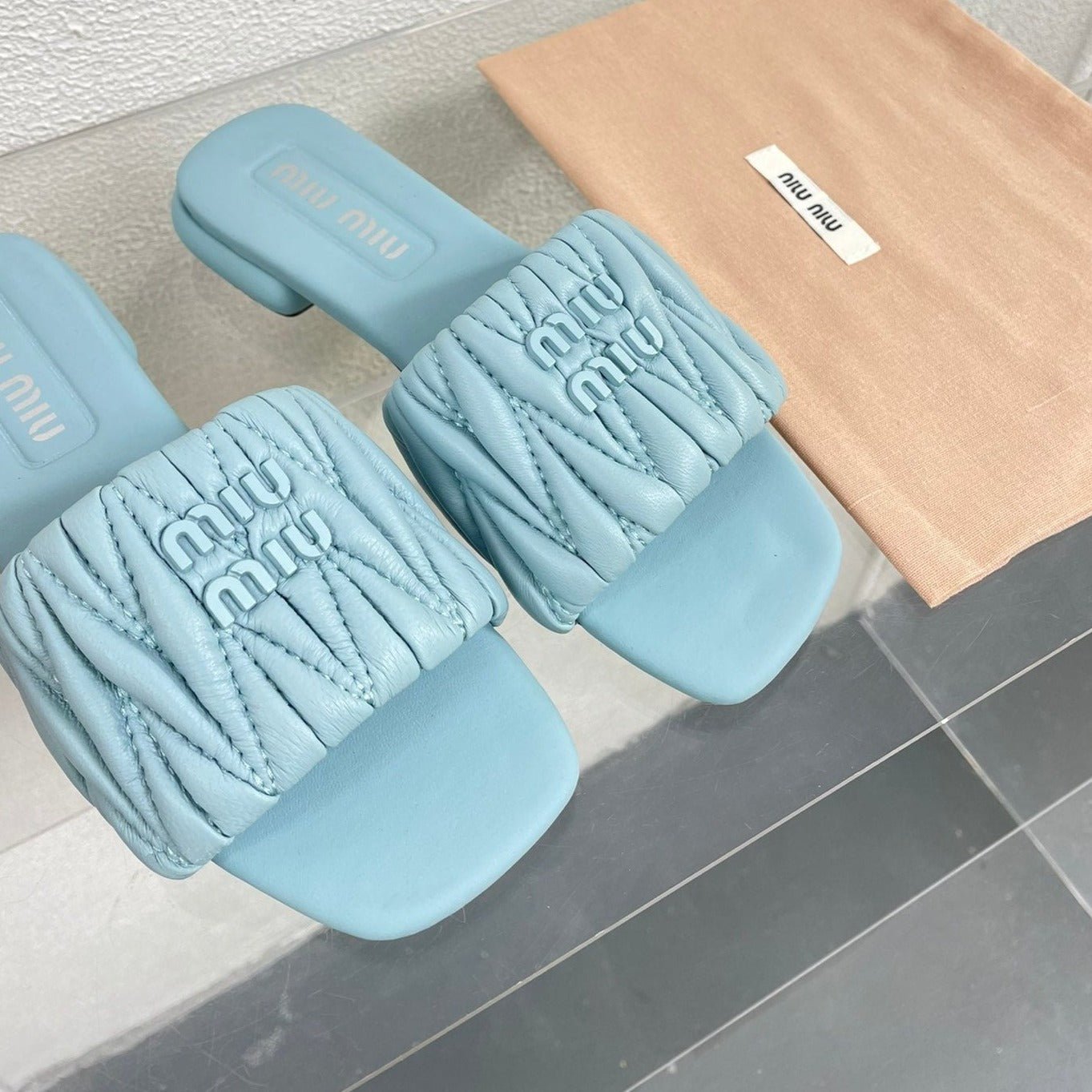 Women's Baby Blue Leather Slippers - Image 6