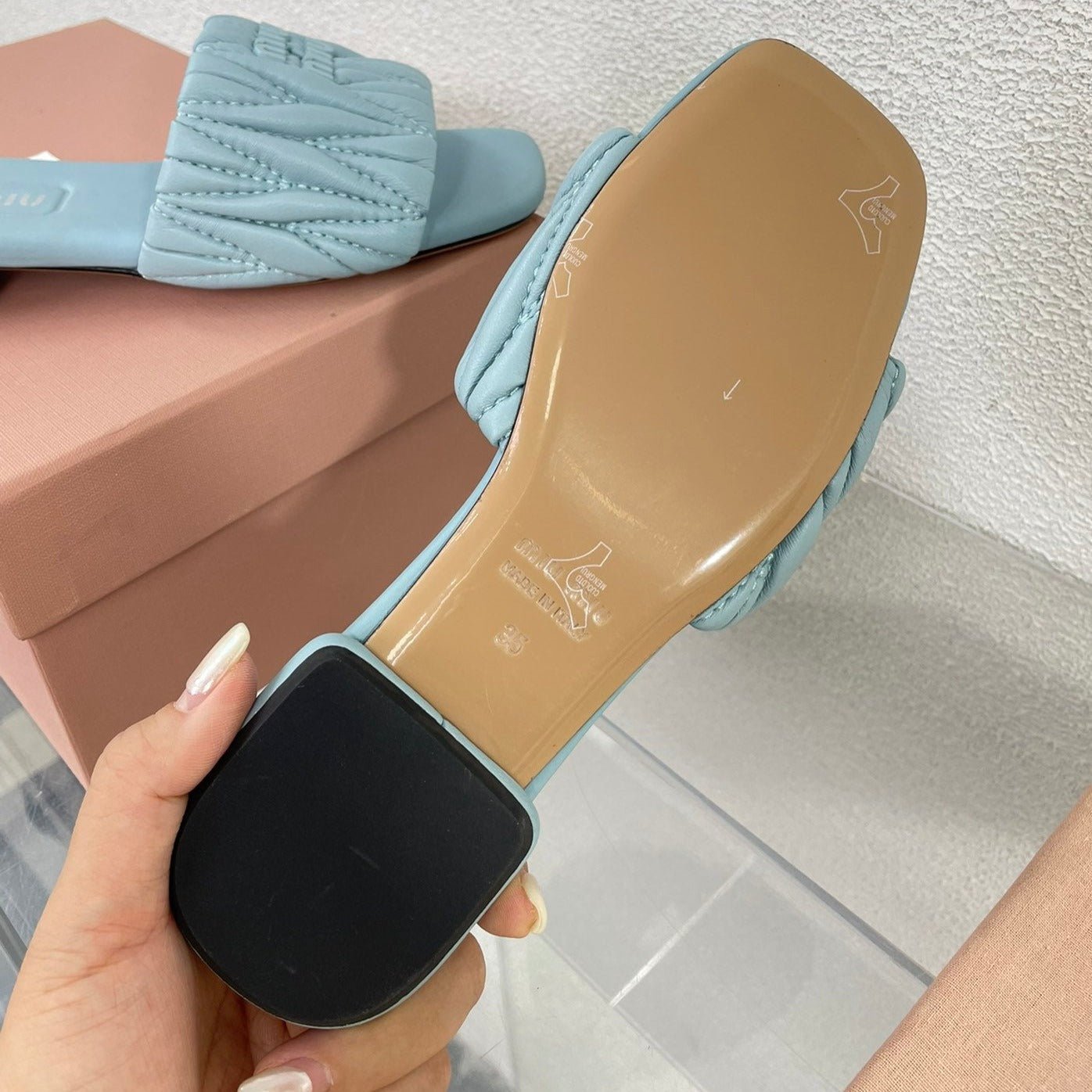 Women's Baby Blue Leather Slippers - Image 9