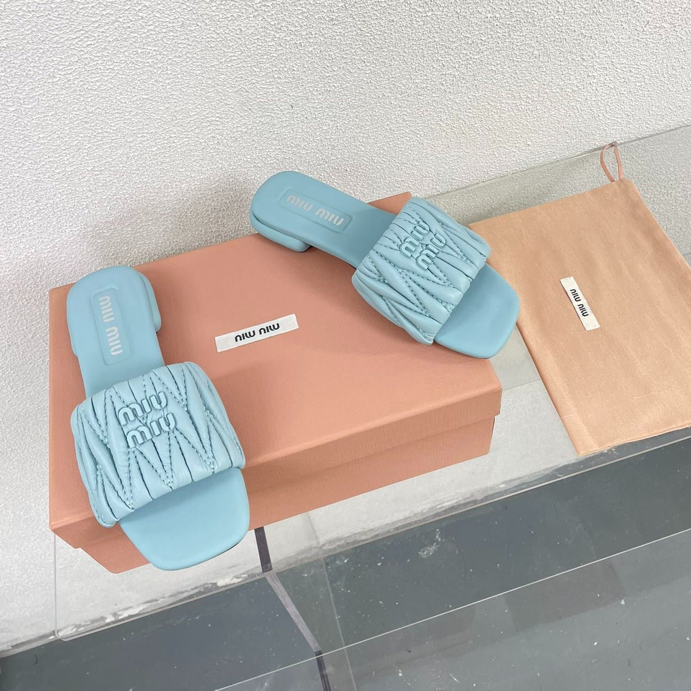 Women's Baby Blue Leather Slippers - Image 2