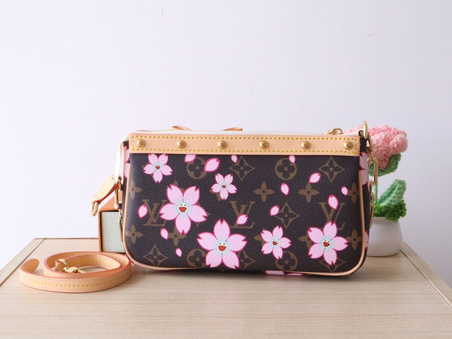 POCHETTE ACCESSOIRES BAG 22 IN SAKURA BROWN MONOGRAM COATED CANVAS - Image 2