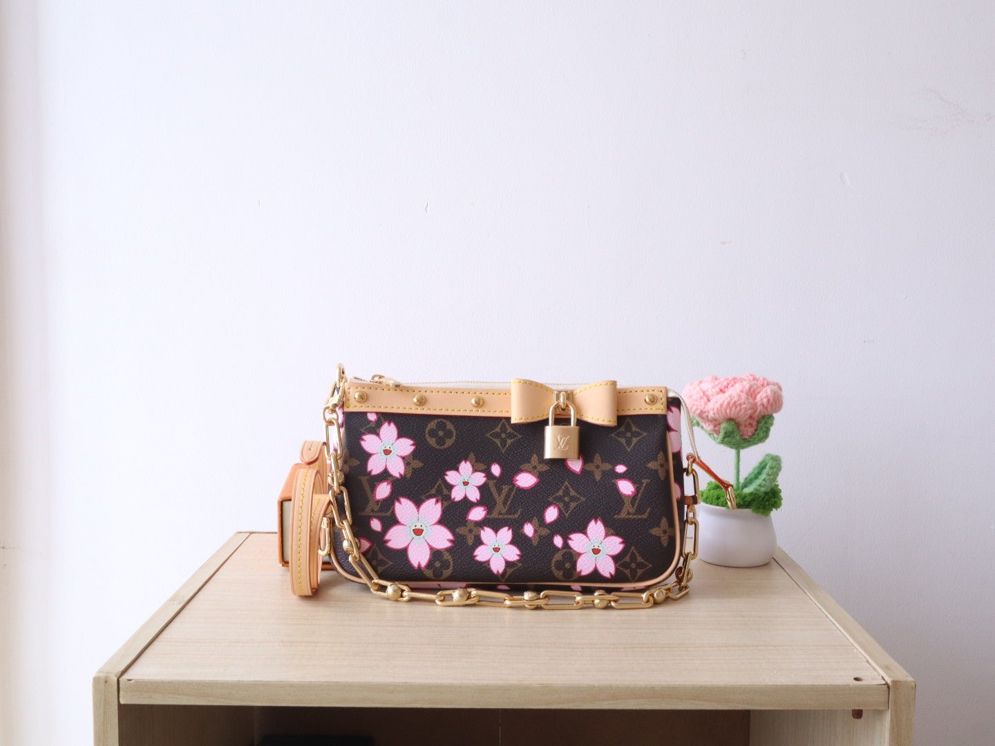 POCHETTE ACCESSOIRES BAG 22 IN SAKURA BROWN MONOGRAM COATED CANVAS - Image 7
