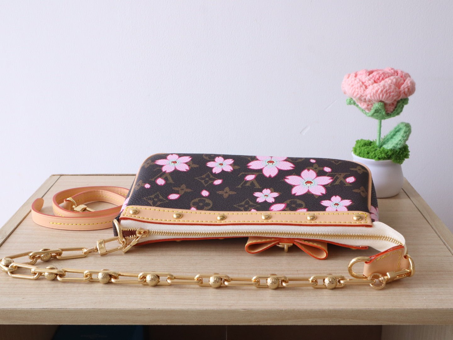 POCHETTE ACCESSOIRES BAG 22 IN SAKURA BROWN MONOGRAM COATED CANVAS - Image 8
