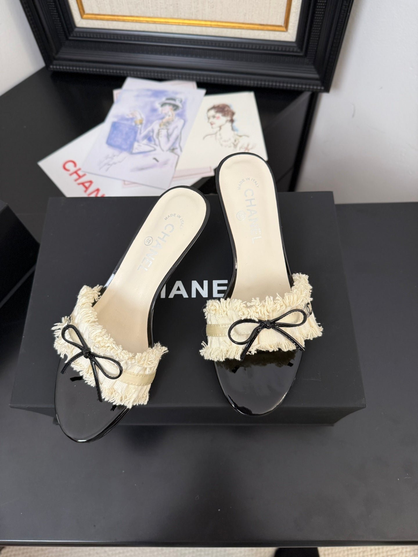 WHITE GROSGRAIN CANVAS BOW MULE SANDALS 65 MM - Image 5