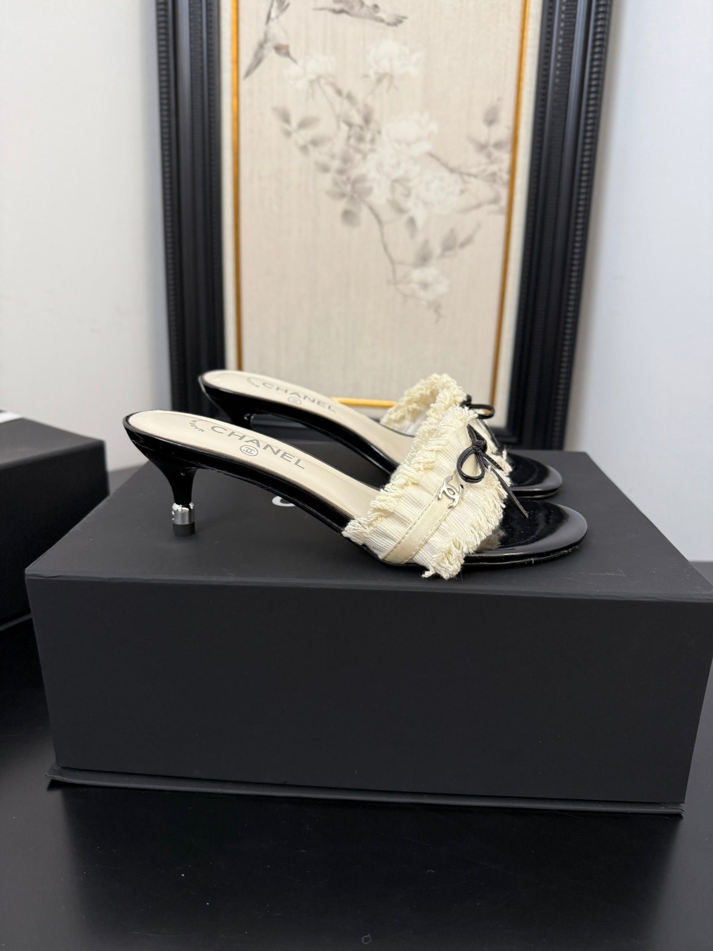 WHITE GROSGRAIN CANVAS BOW MULE SANDALS 65 MM - Image 3
