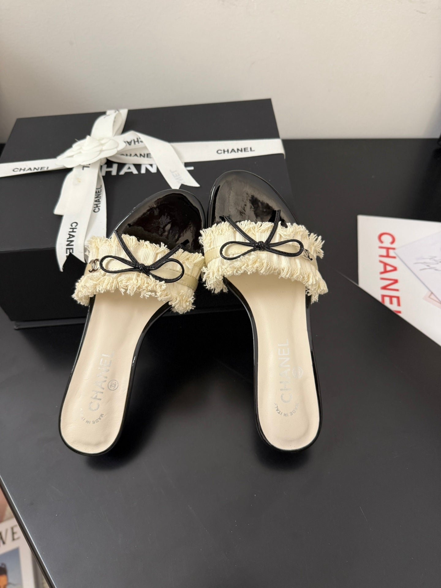 WHITE GROSGRAIN CANVAS BOW MULE SANDALS 65 MM - Image 2