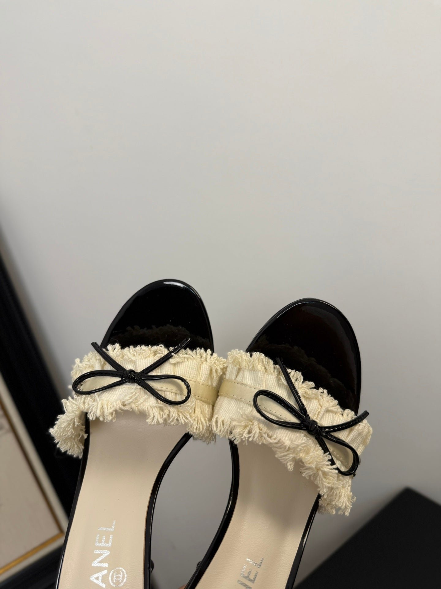 WHITE GROSGRAIN CANVAS BOW MULE SANDALS 90 MM - Image 7