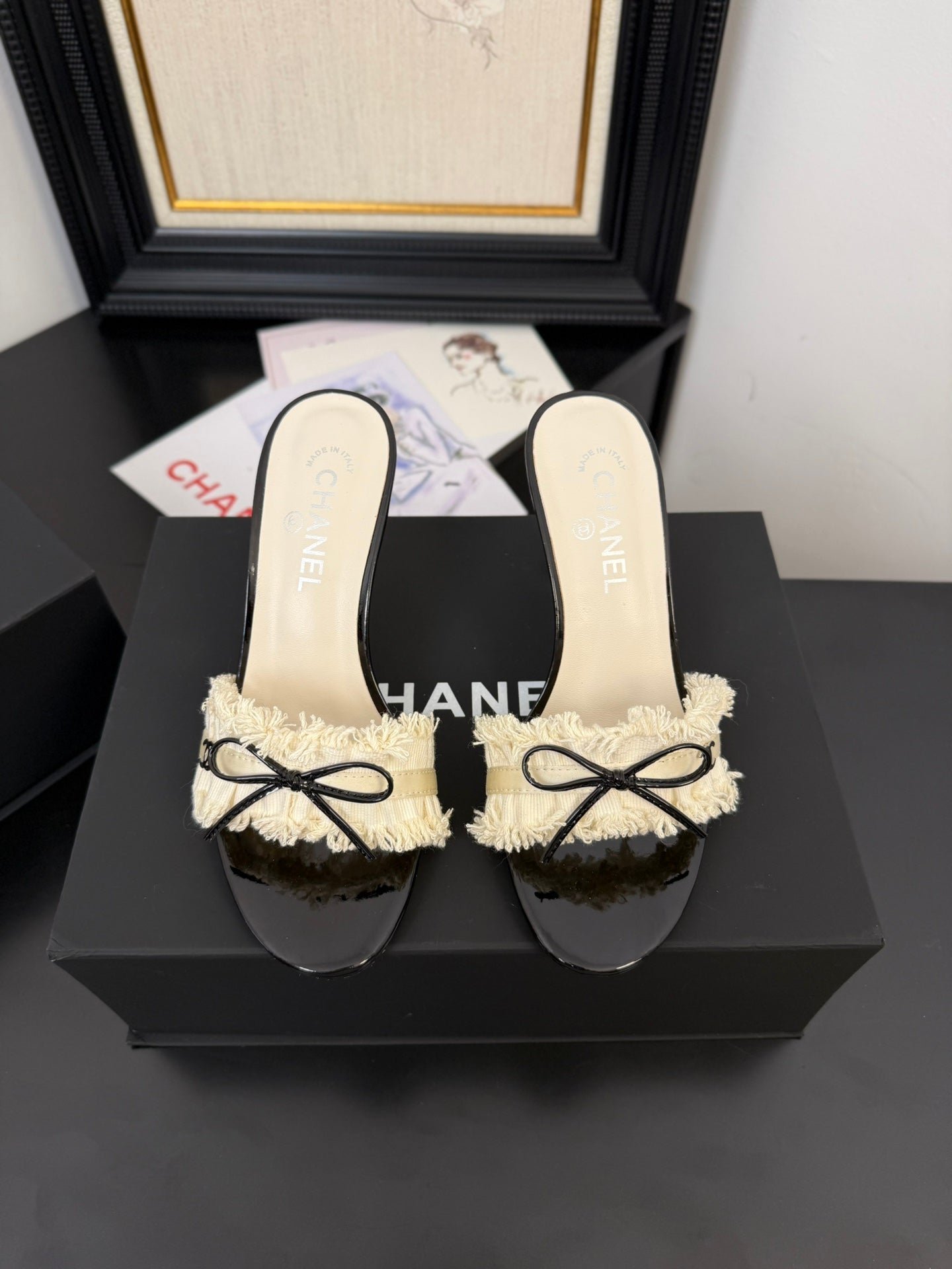 WHITE GROSGRAIN CANVAS BOW MULE SANDALS 90 MM - Image 3