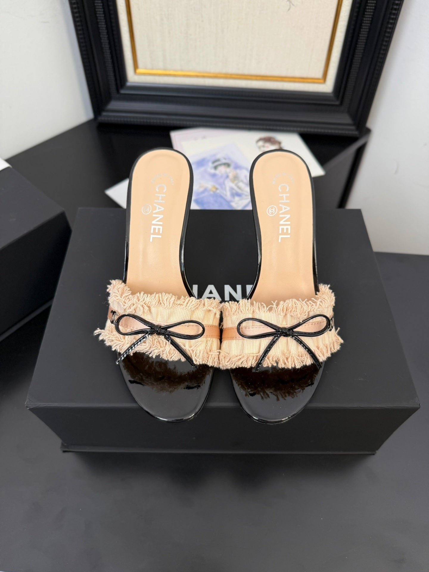PEACH PINK GROSGRAIN CANVAS BOW MULE SANDALS 90 MM - Image 3