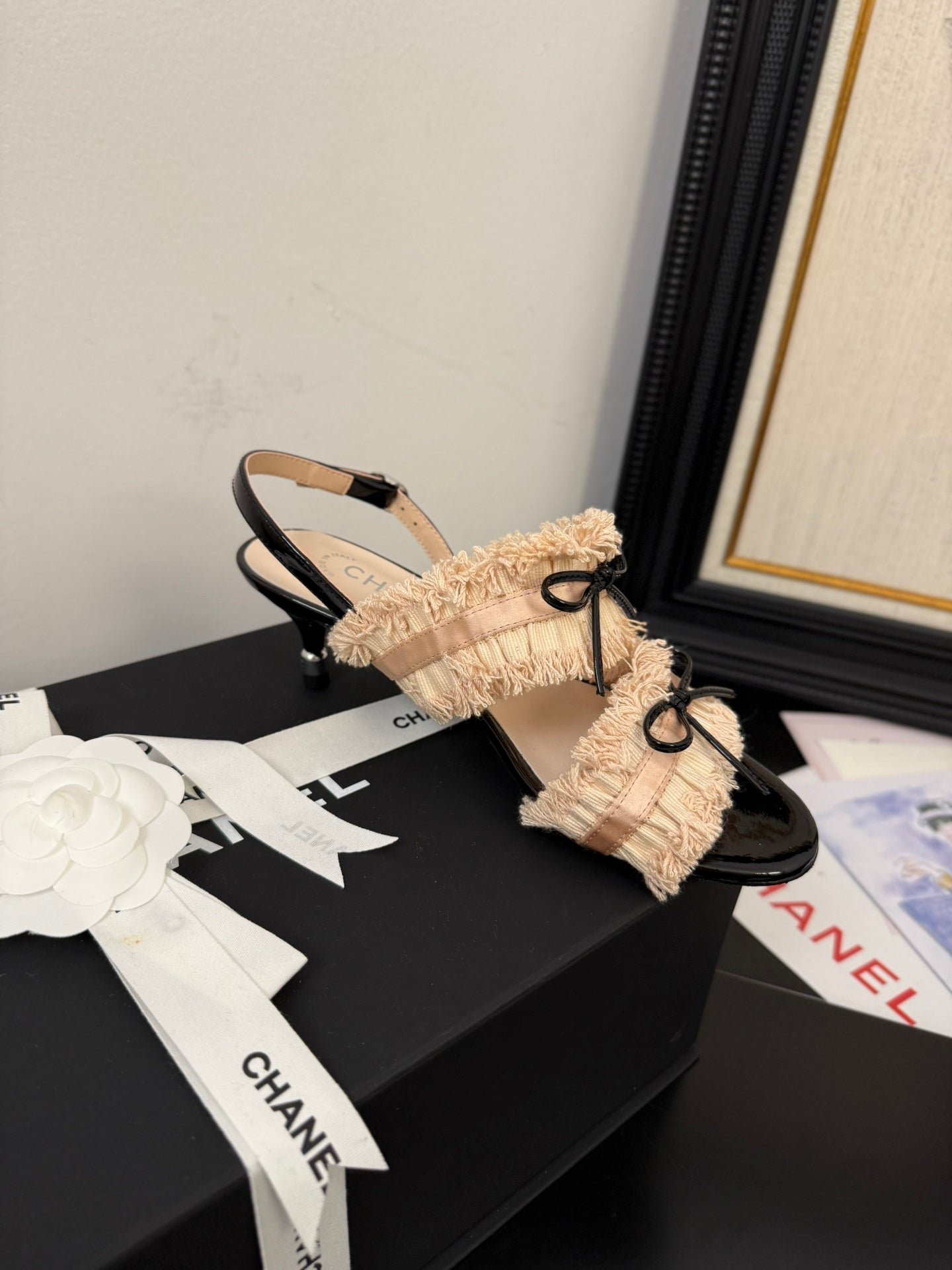 PEACH PINK GROSGRAIN CANVAS BOW SLINGBACK SANDALS 65 MM - Image 3