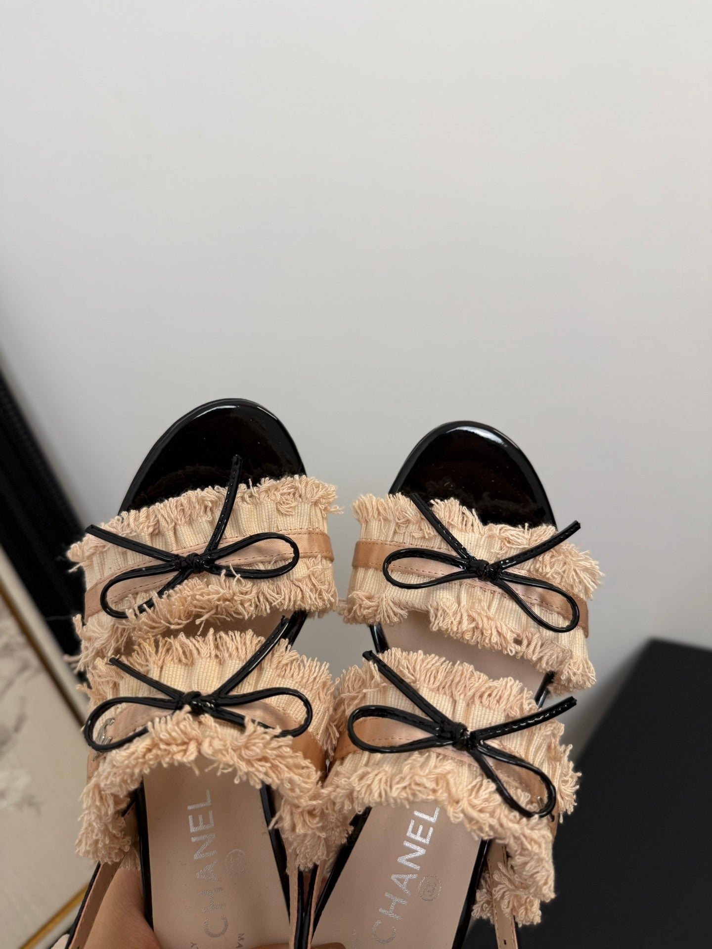 PEACH PINK GROSGRAIN CANVAS BOW SLINGBACK SANDALS 65 MM - Image 7