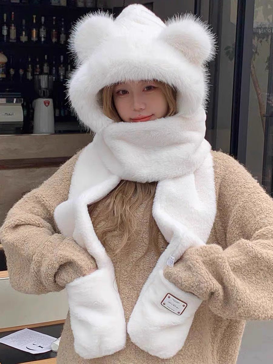 PLUSH WARM HAT IN WHITE RABBIT FUR WITH FOX EARS 439587 - Image 4