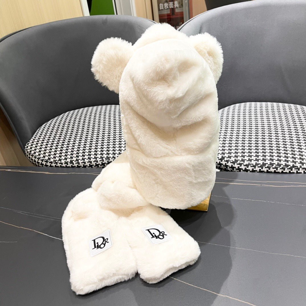 PLUSH WARM HAT IN WHITE RABBIT FUR WITH FOX EARS 439587 - Image 6