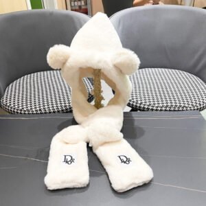 PLUSH WARM HAT IN WHITE RABBIT FUR WITH FOX EARS 439587
