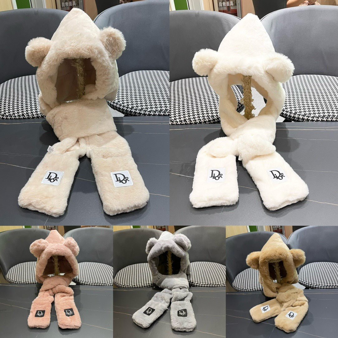 PLUSH WARM HAT IN WHITE RABBIT FUR WITH FOX EARS 439587 - Image 10