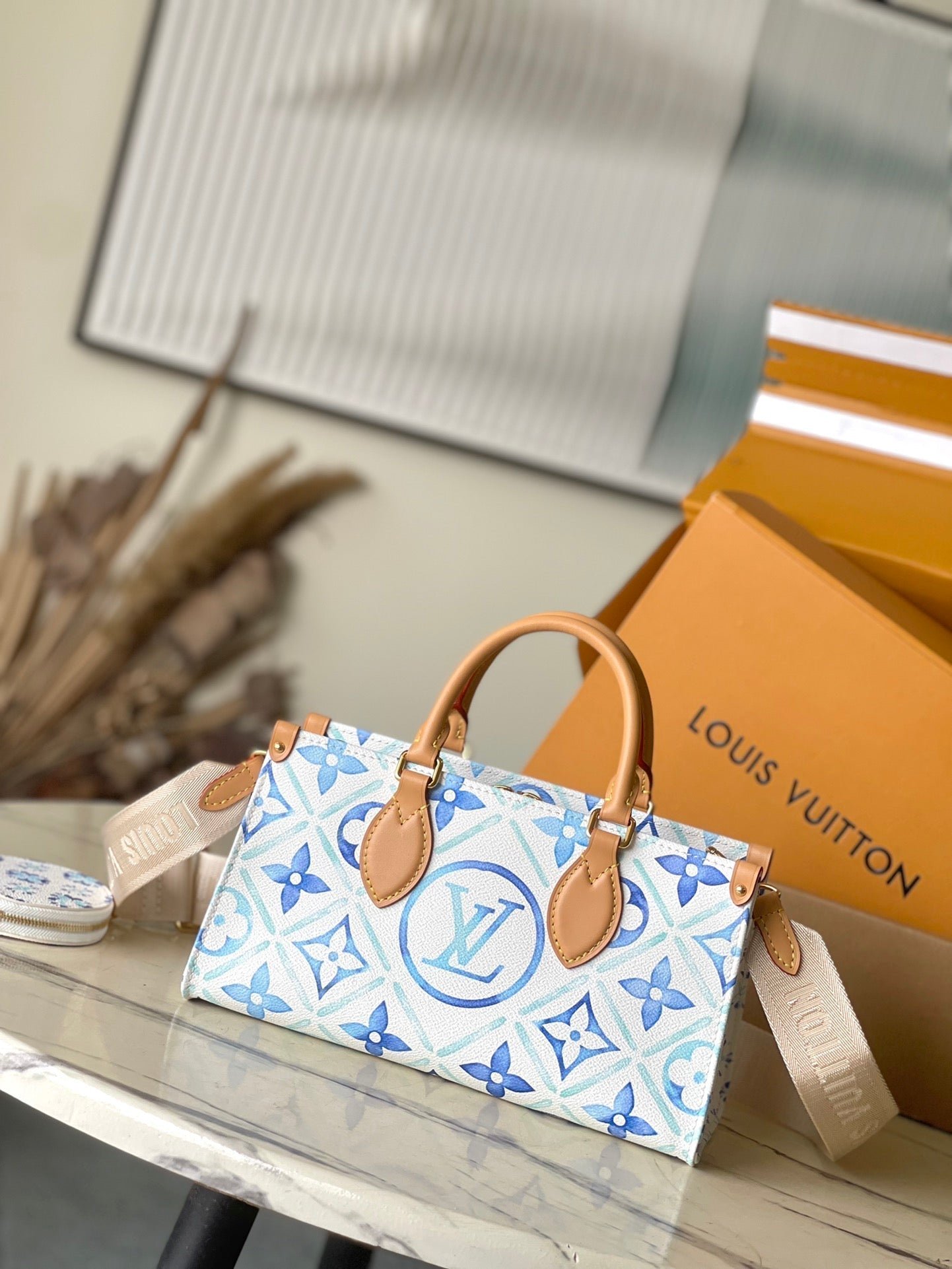 ONTHEGO EAST WEST 25 IN LAGOON BLUE MONOGRAM TILES CANVAS - Image 7