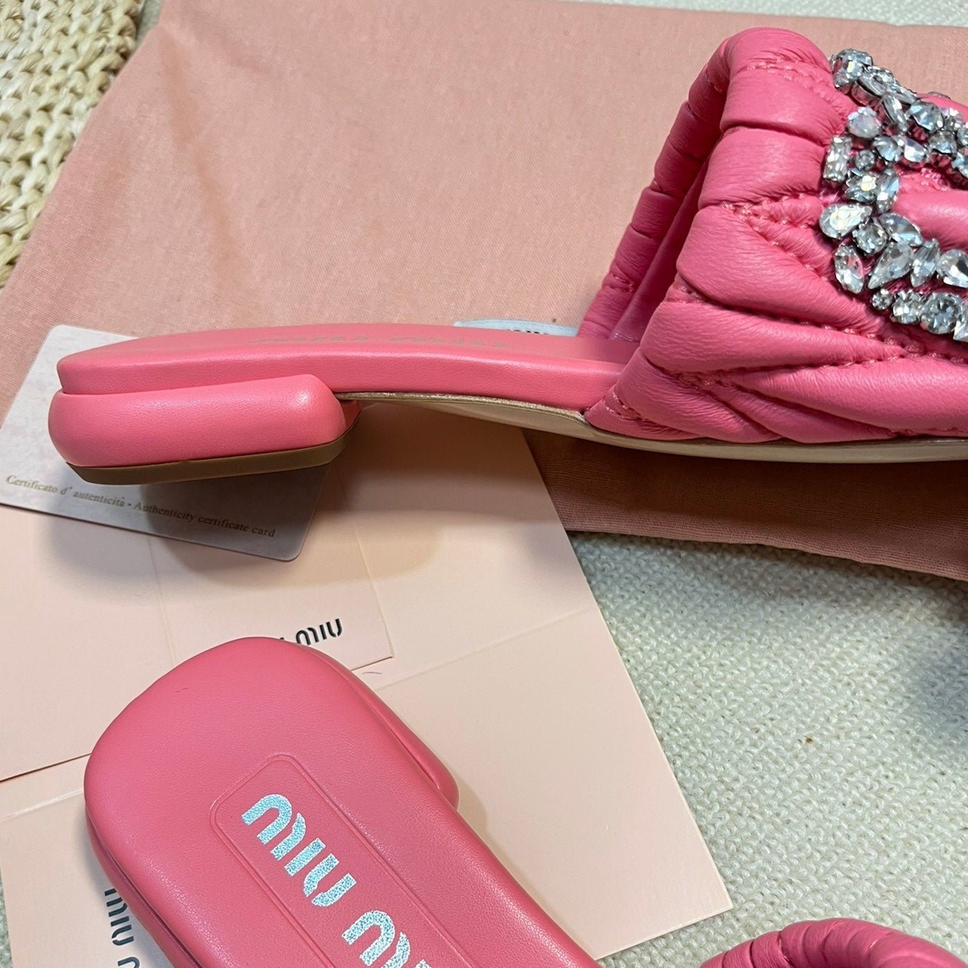 Women's Neon Pink Leather Diamond Slippers - Image 8