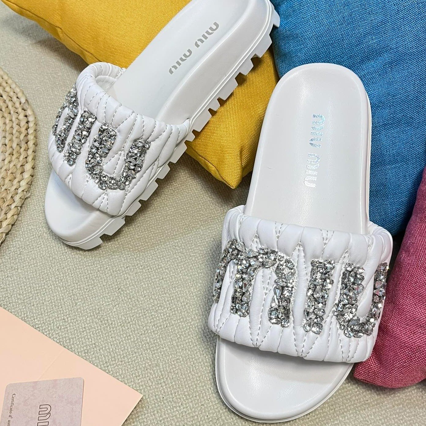 White Sheepskin Diamond Slippers - Image 3