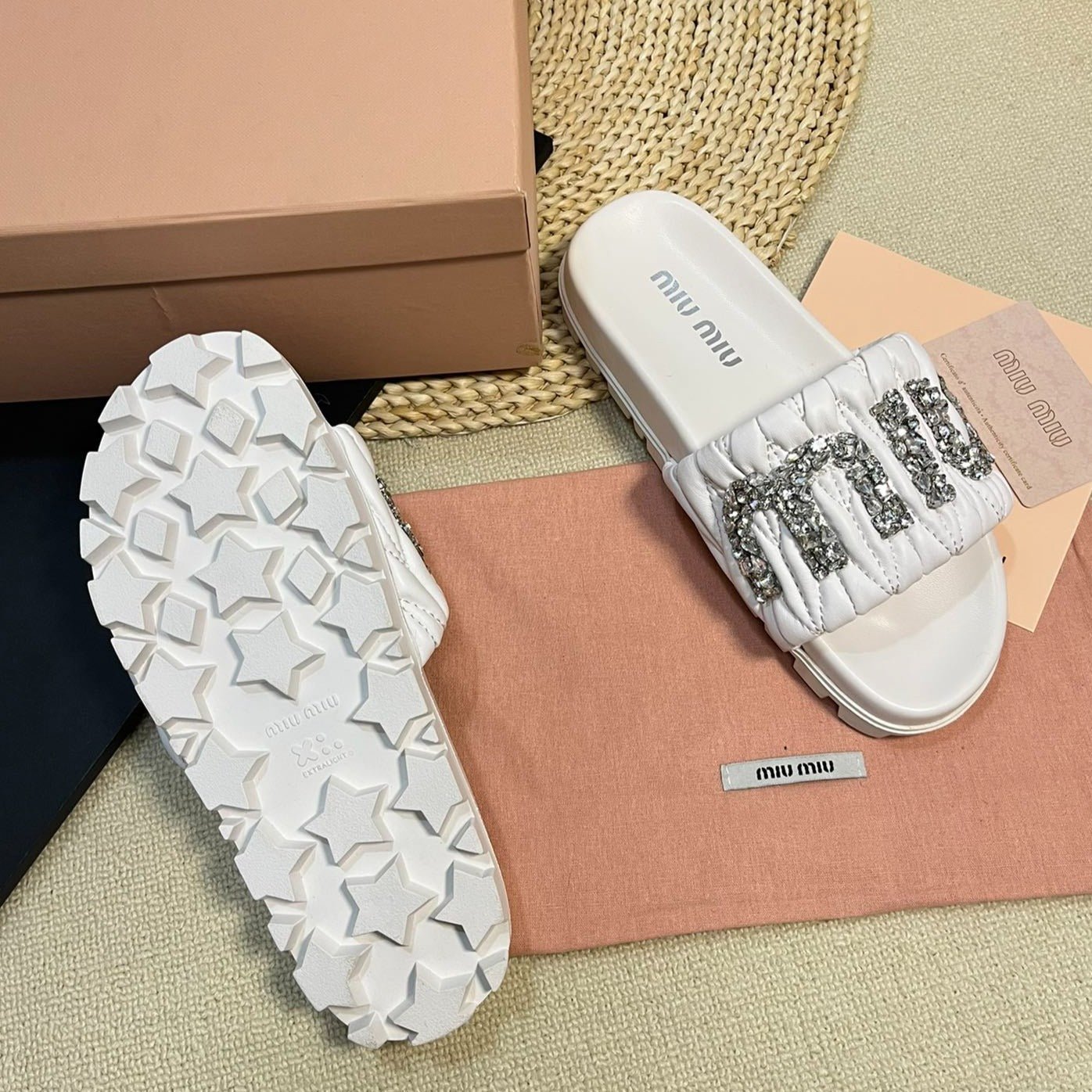 White Sheepskin Diamond Slippers - Image 9