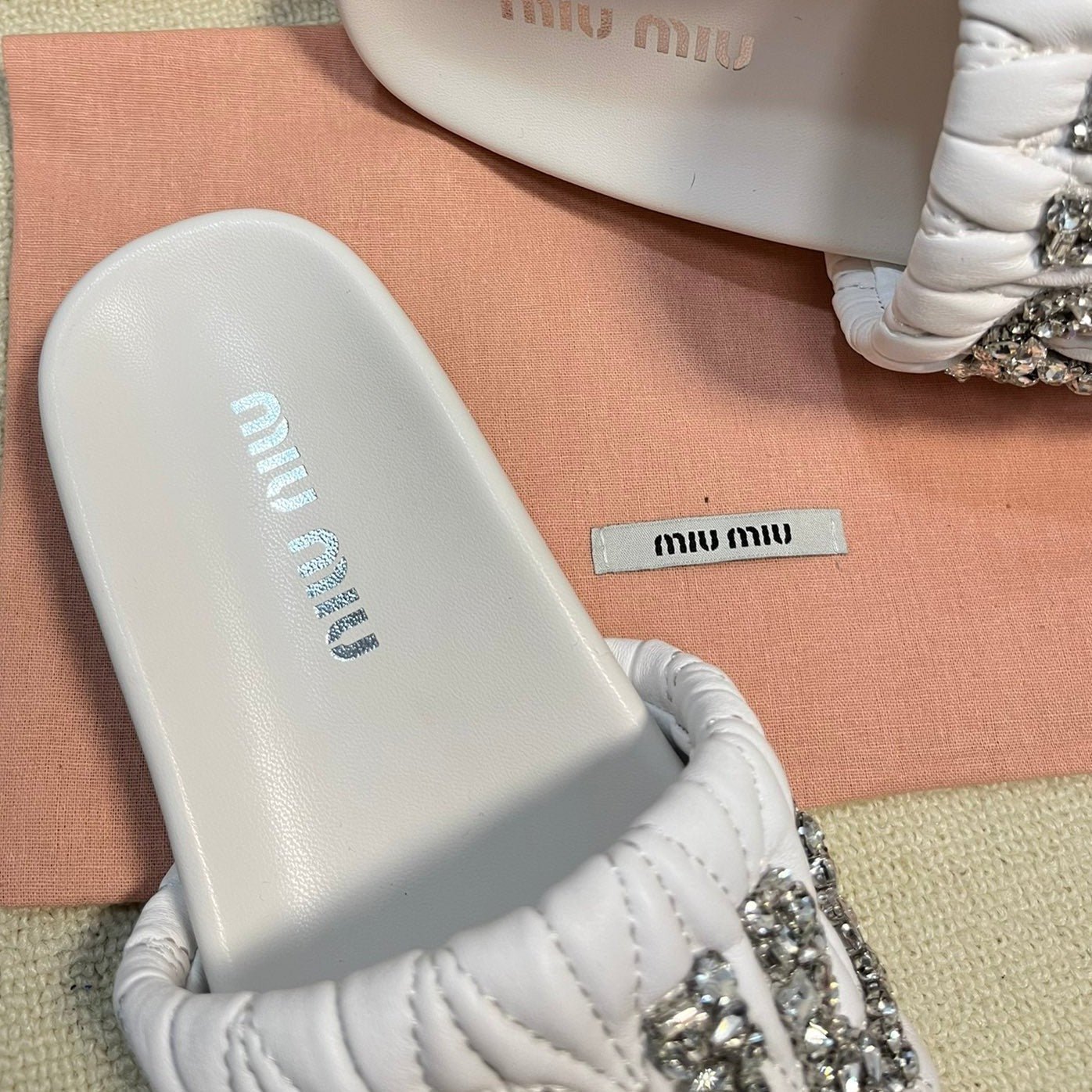 White Sheepskin Diamond Slippers - Image 8