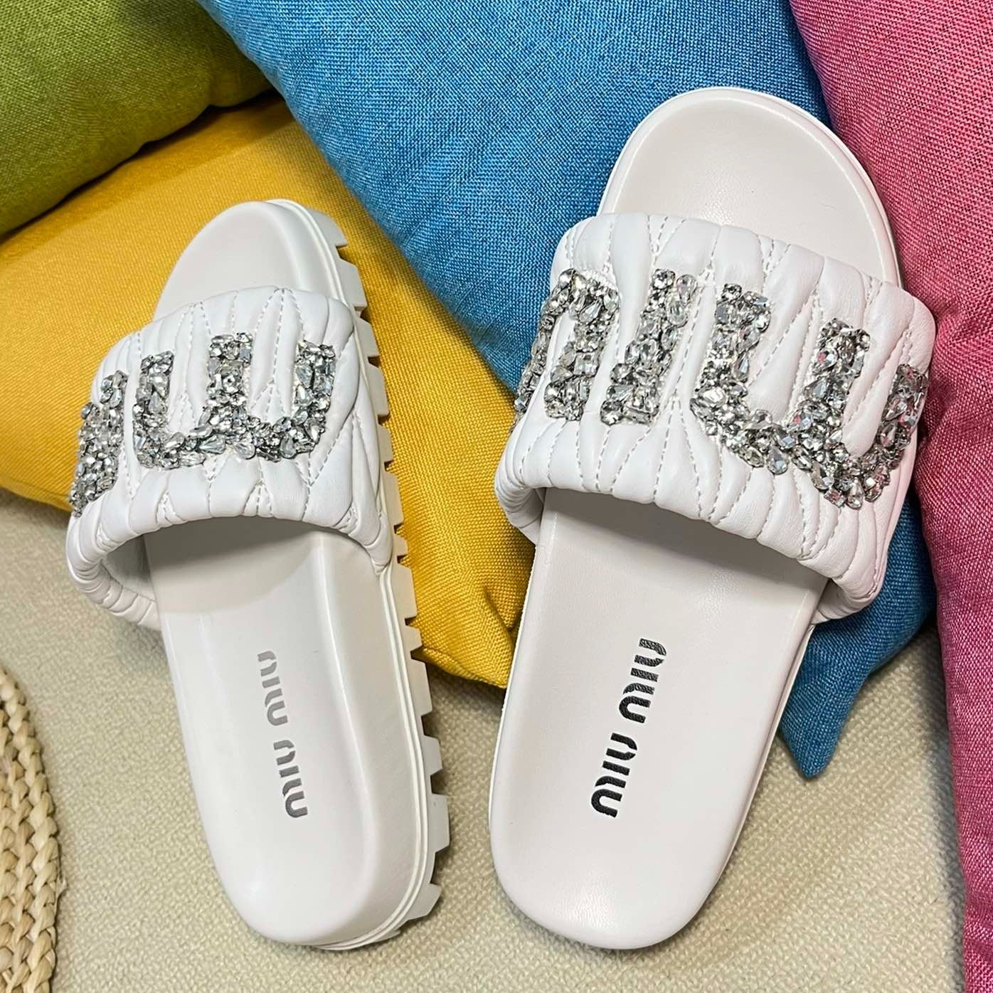 White Sheepskin Diamond Slippers - Image 5