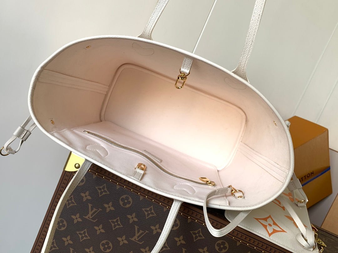 NEVERFULL MM TOTE BAG 32 IN WHITE MIX ORANGE CALFSKIN - Image 2