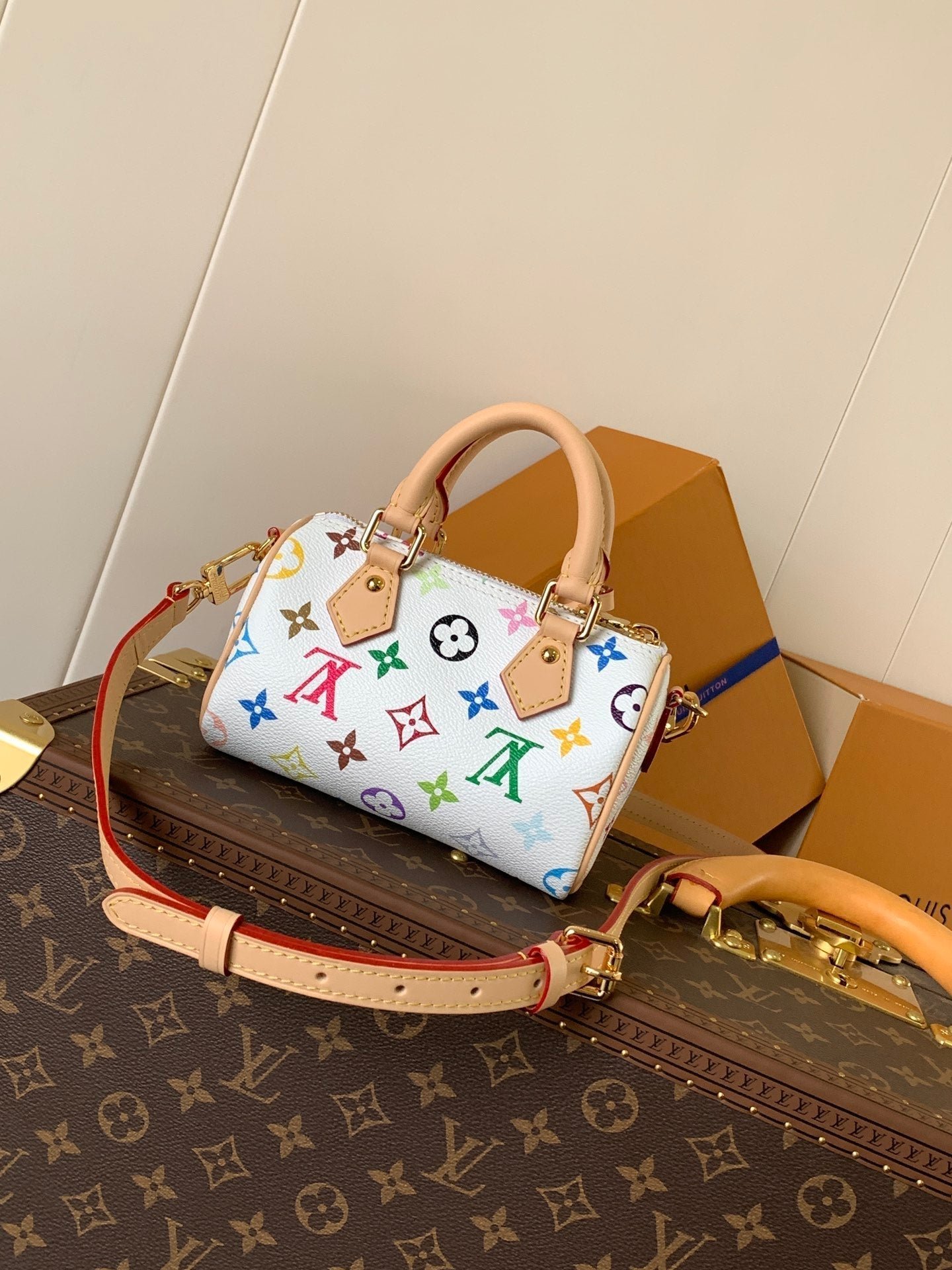 NANO SPEEDY BAG 16 IN COLORFUL MONOGRAM PATTERN AND WHITE COATED CANVAS - Image 5