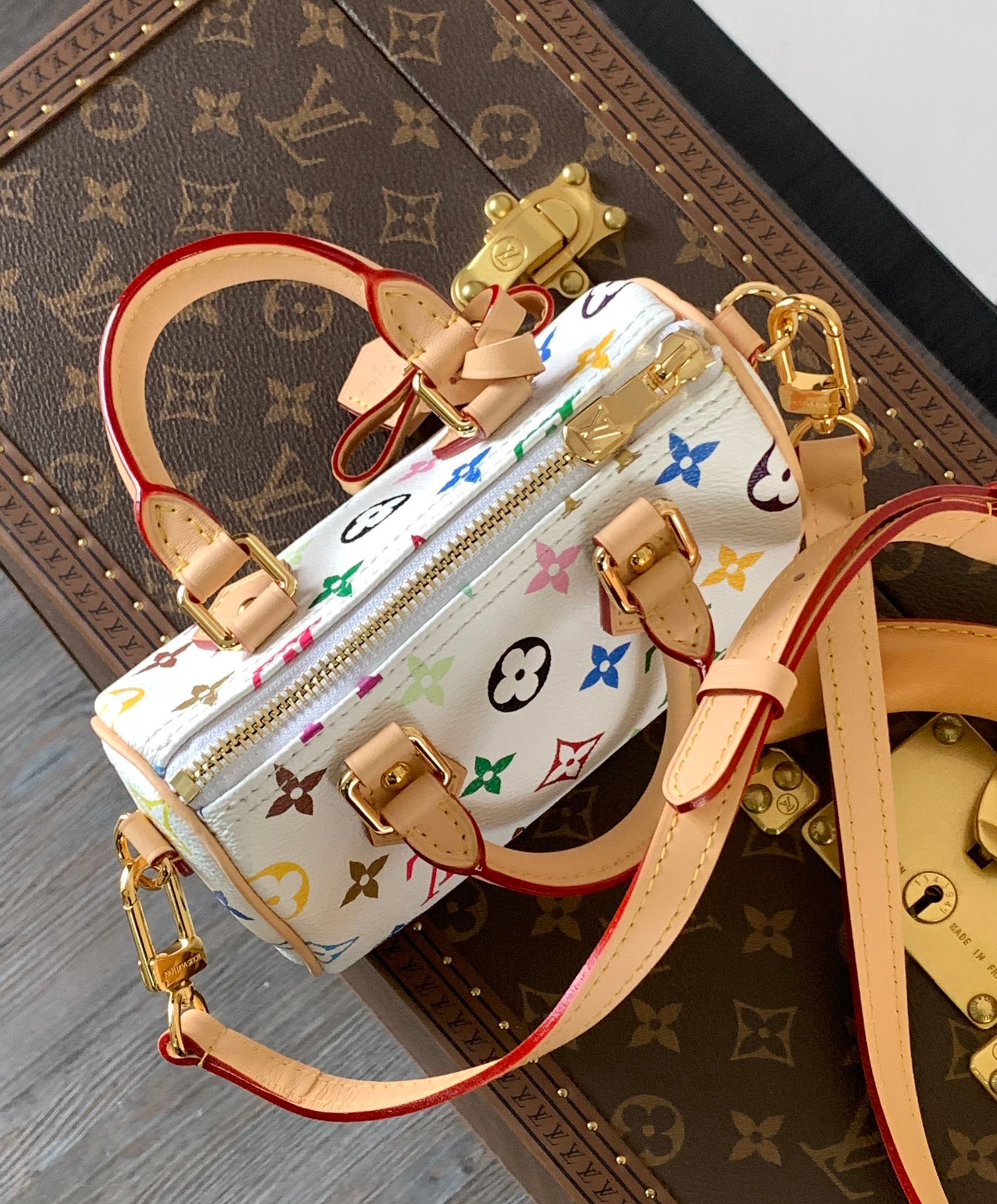 NANO SPEEDY BAG 16 IN COLORFUL MONOGRAM PATTERN AND WHITE COATED CANVAS - Image 9