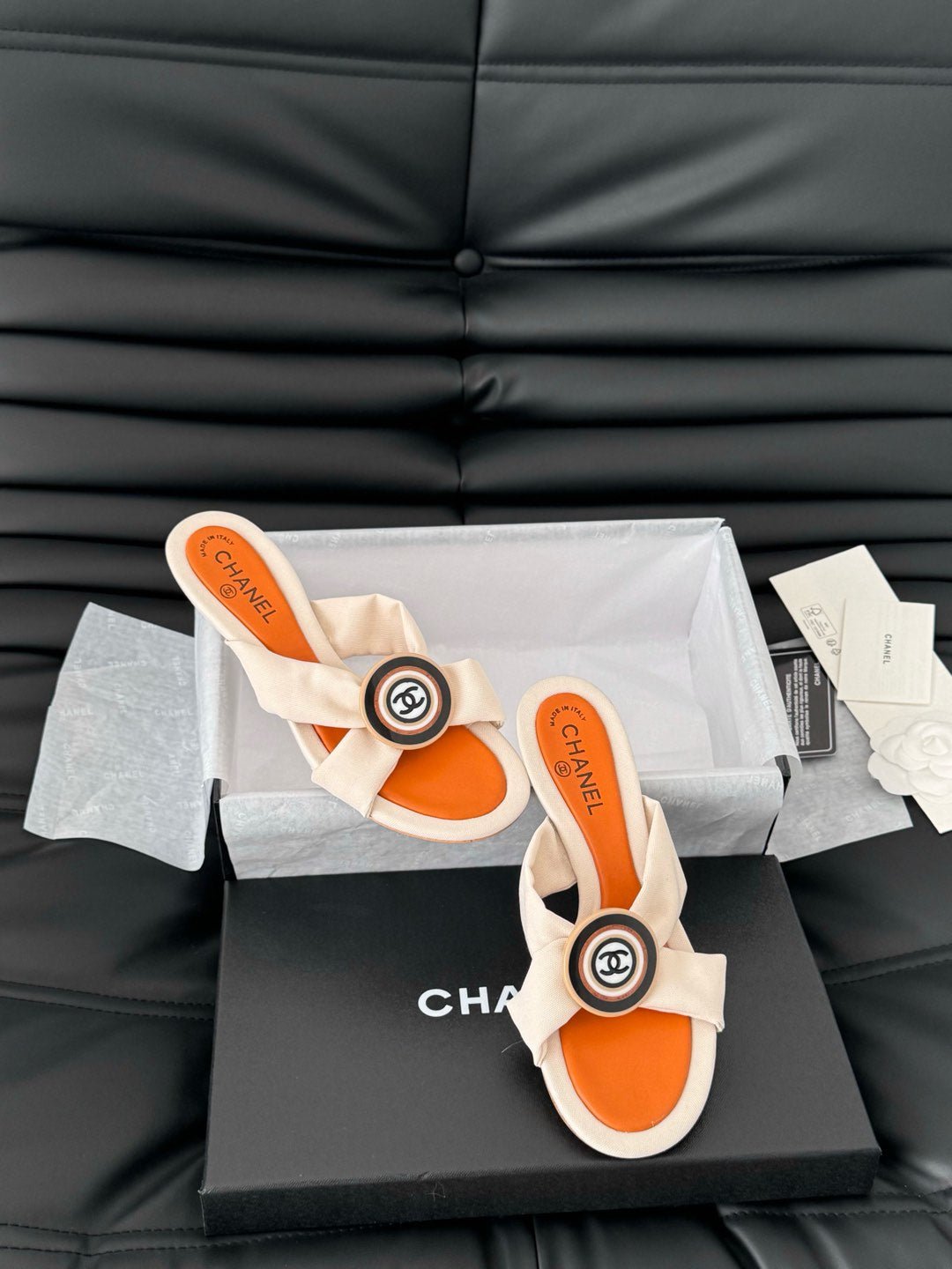 VIVID ORANGE FABRIC CC SLIDE SANDALS - Image 3