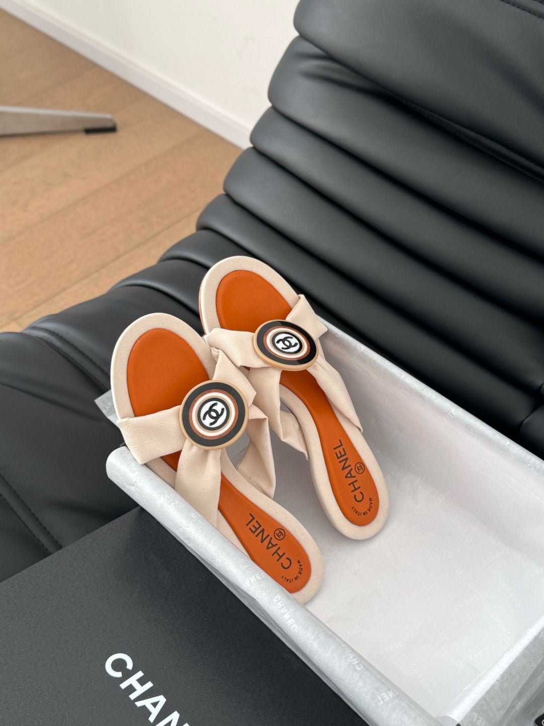 VIVID ORANGE FABRIC CC SLIDE SANDALS - Image 6