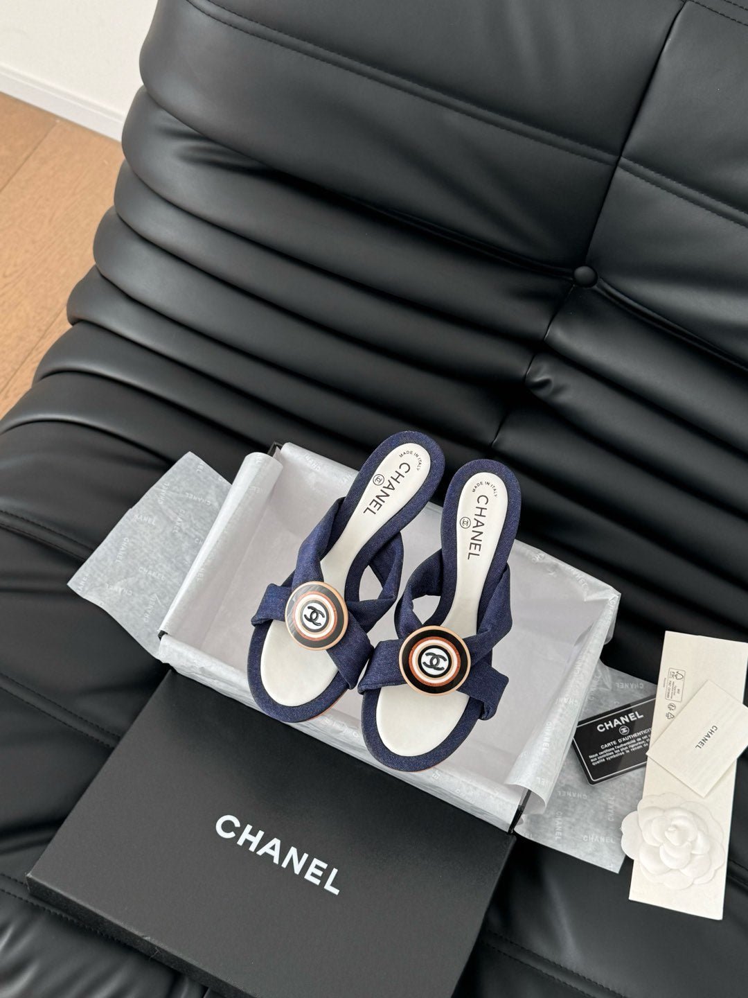 NAVY BLUE FABRIC CC SLIDE SANDALS - Image 3