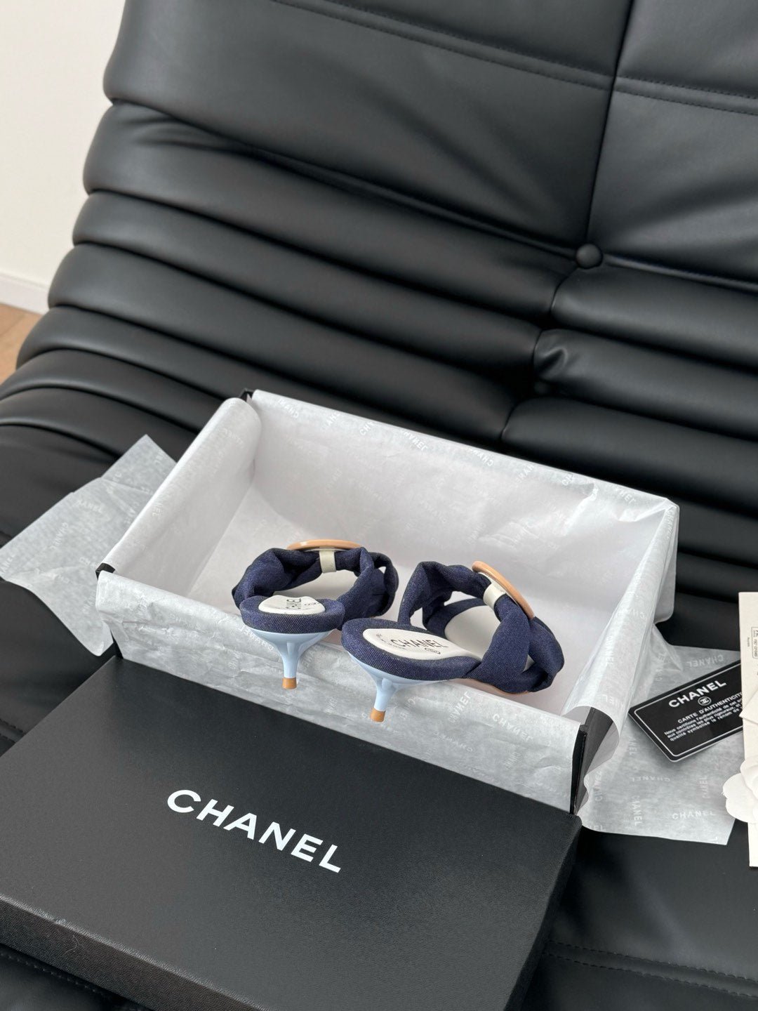 NAVY BLUE FABRIC CC SLIDE SANDALS - Image 8